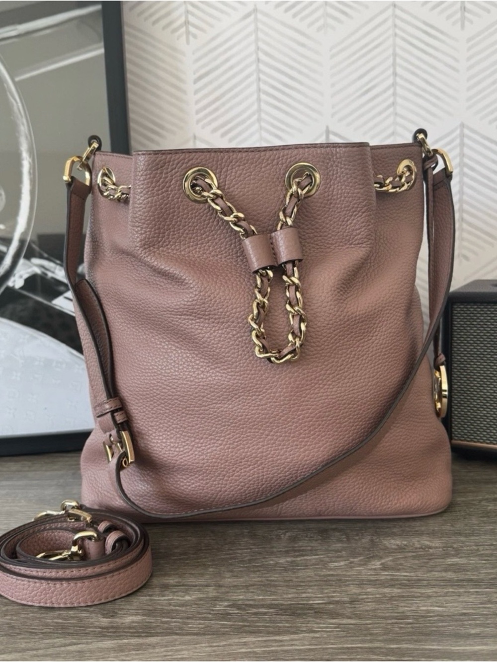 Michael Kors Blush Frankie Medium Drawstring Messenger Crossbody Bag